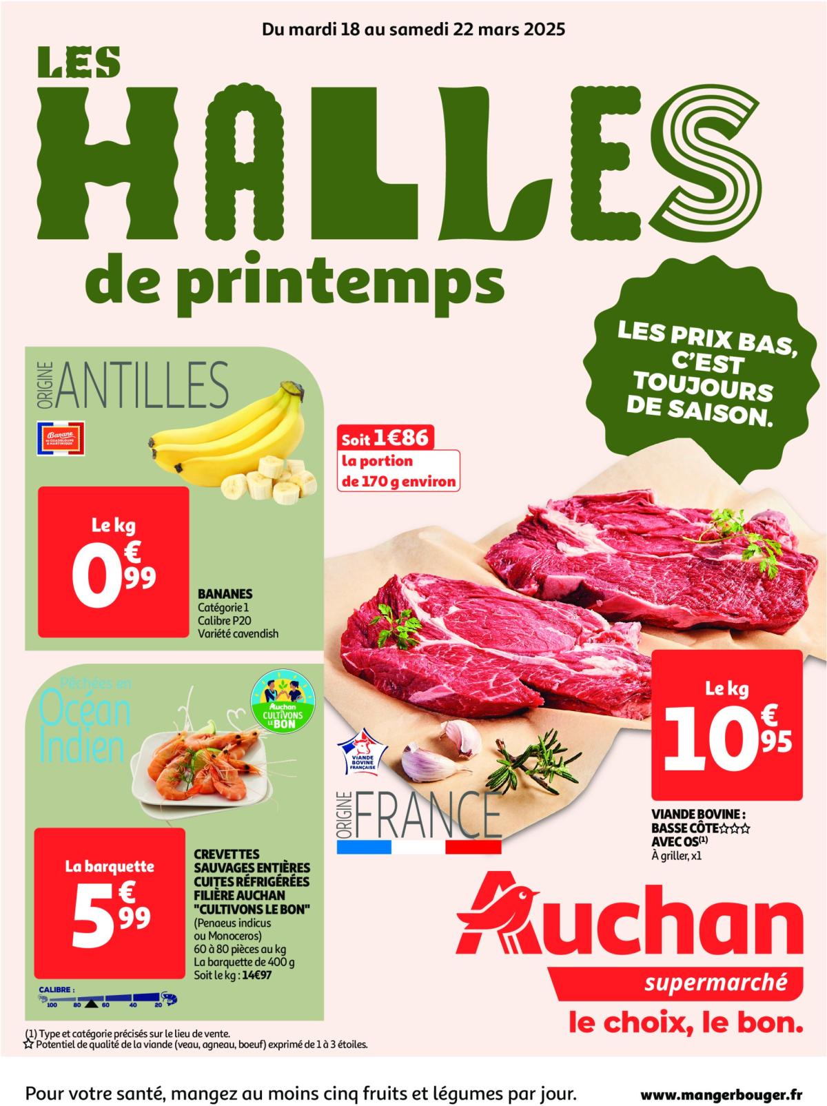 Auchan supermarché - Les halles de Printemps : les prix bas, c'est toujours de saison. folder geldig vanaf 18/03 - 22/03