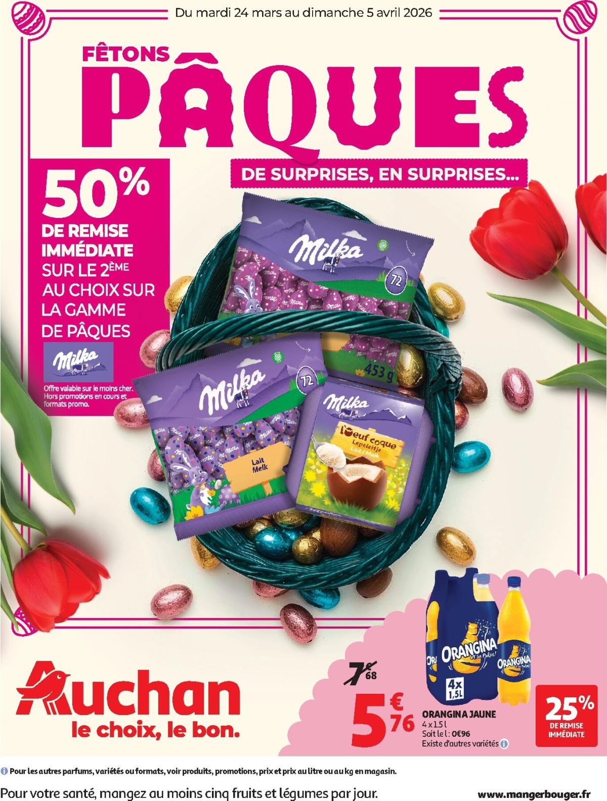 De Auchan - Chocolat Pâques hypers folder geldig vanaf 24/03/2026 t/m 05/04/2026