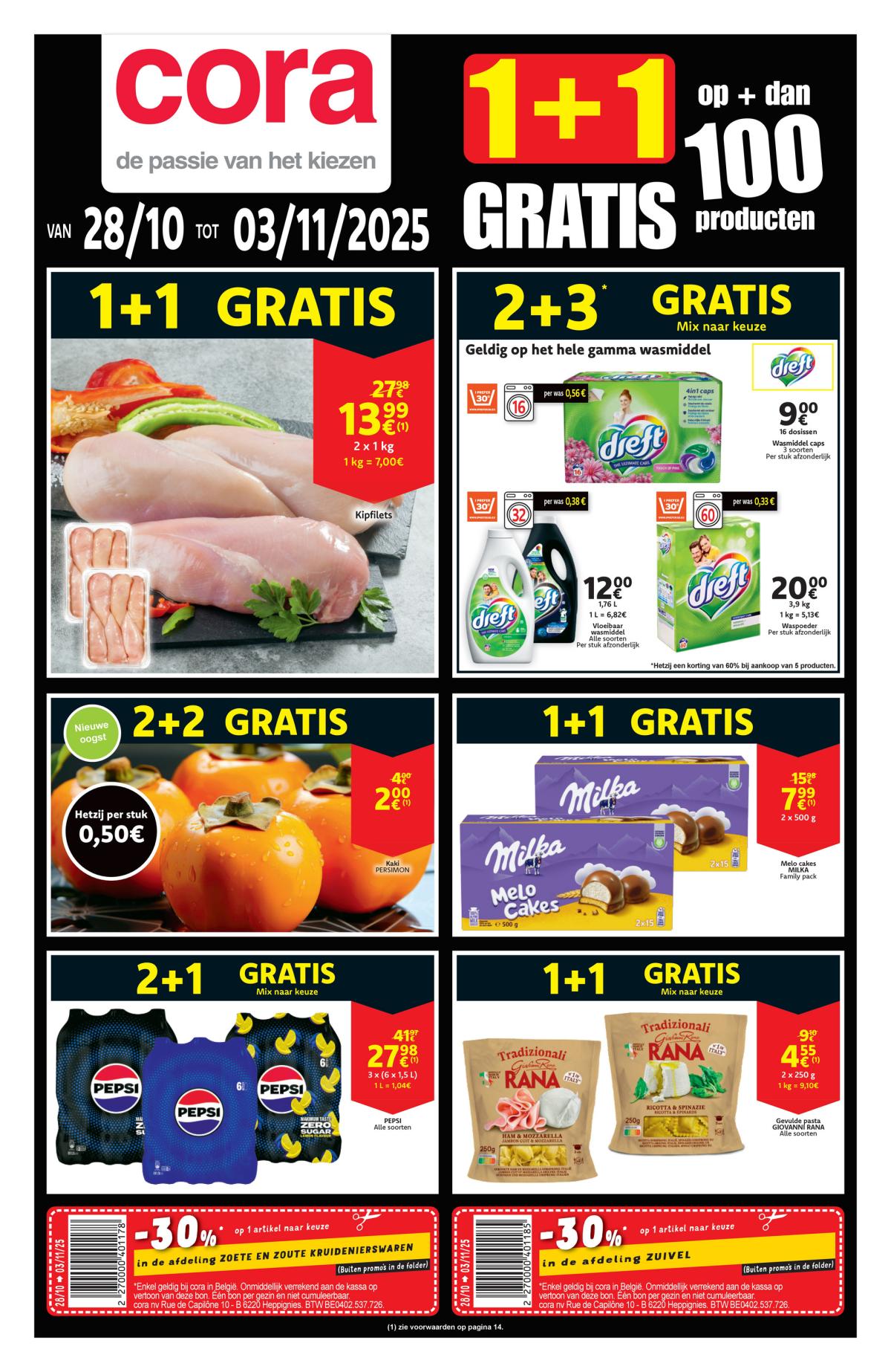 De Cora - 1+1 gratis folder geldig vanaf 28/10 t/m 03/11