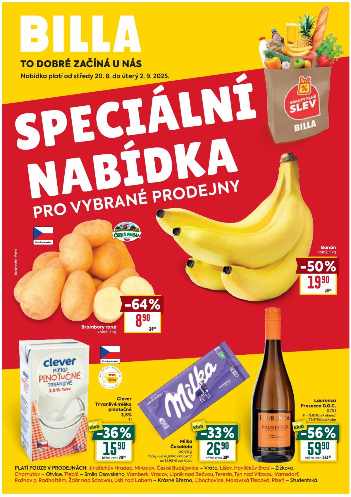 Leták Billa - Speciální nabídka: vybrané prodejny od 20.08. do 02.09.