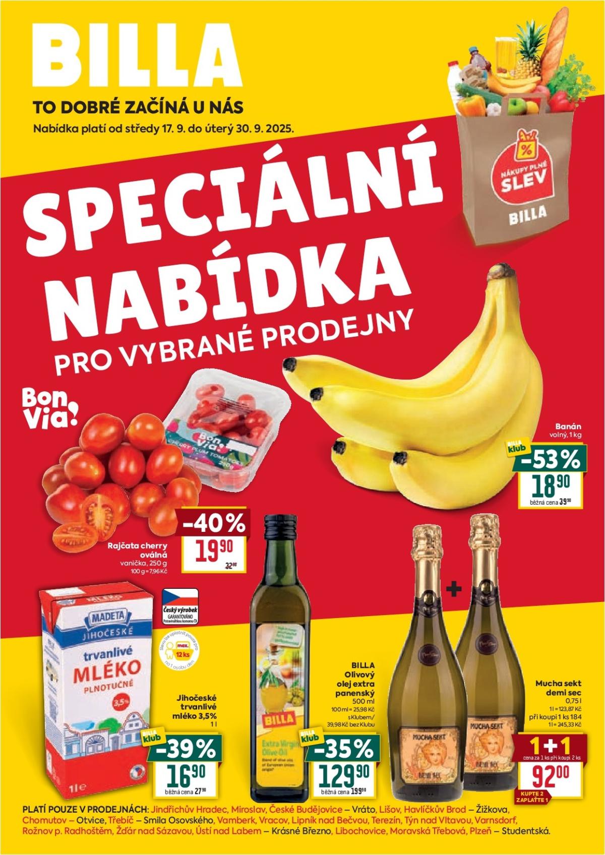 Leták Billa - Speciální nabídka: vybrané prodejny od 17.09. do 30.09.
