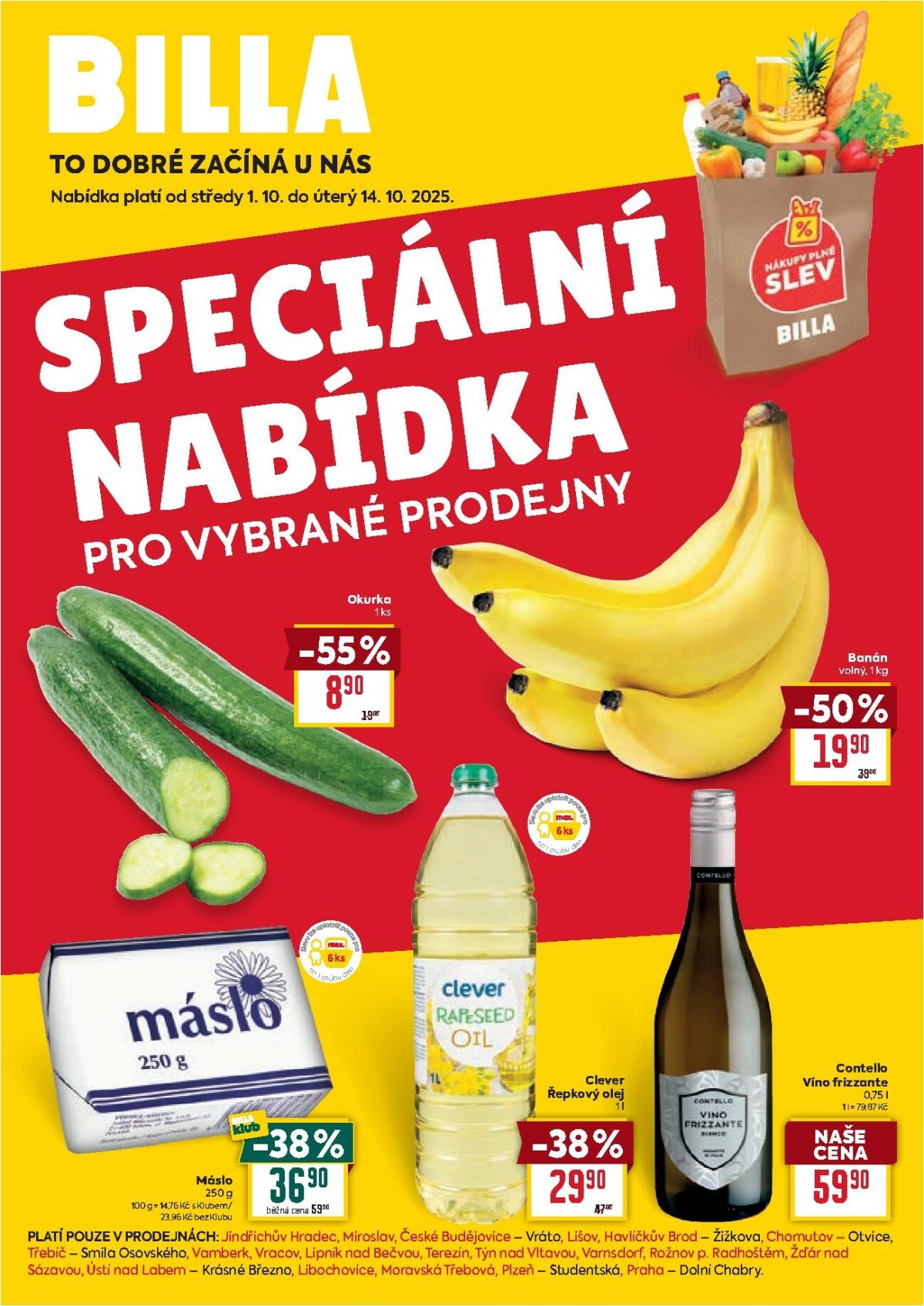 Leták Billa - Speciální nabídka: vybrané prodejny od 01.10. do 14.10.