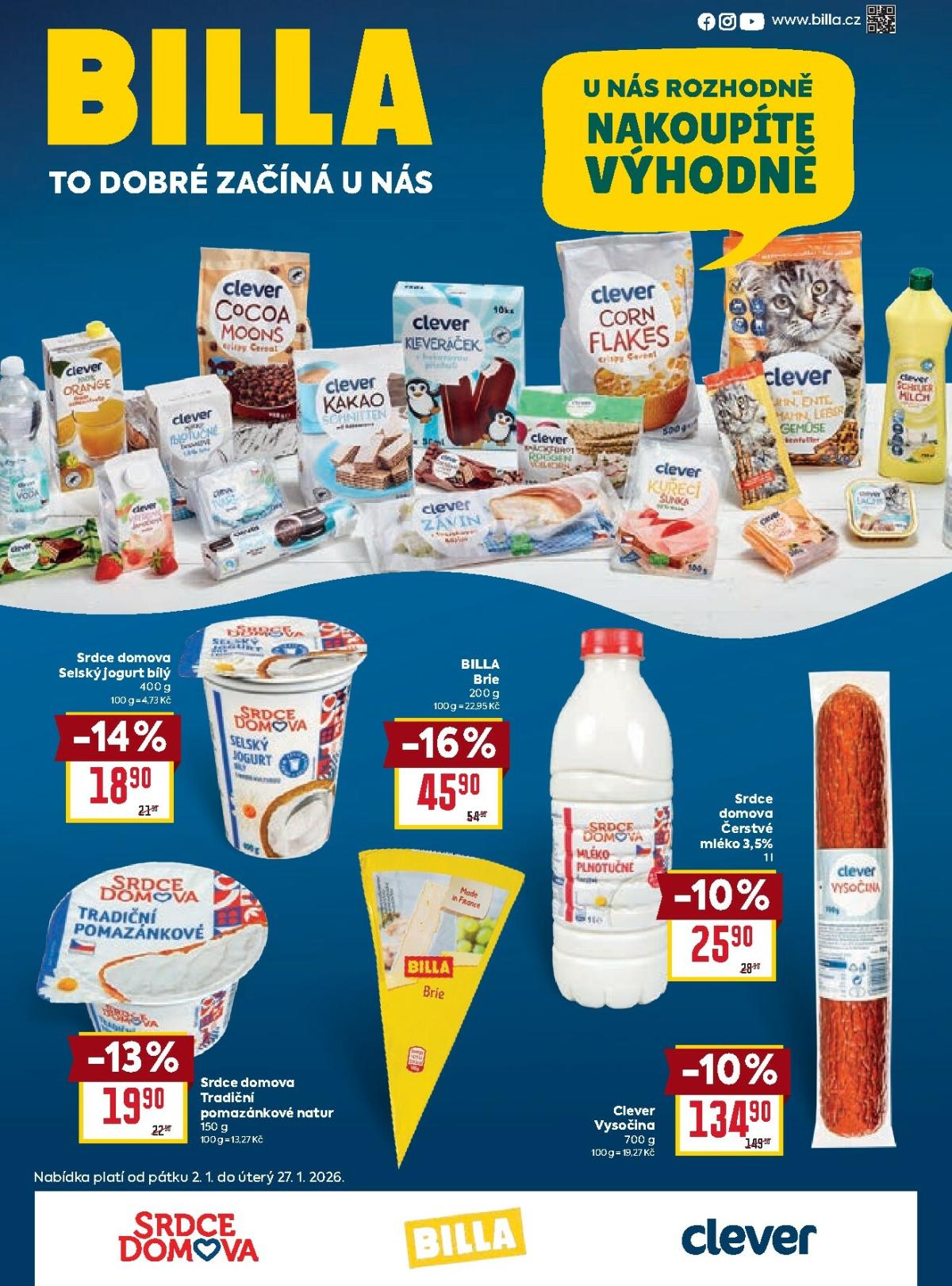 Aktuální leták Billa - Naše značky za výhodné ceny od 02.01. do 27.01.