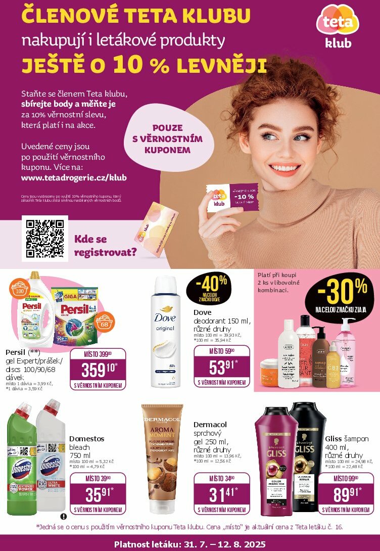 Leták Teta drogerie - Klubová akce od 31.07. do 12.08.