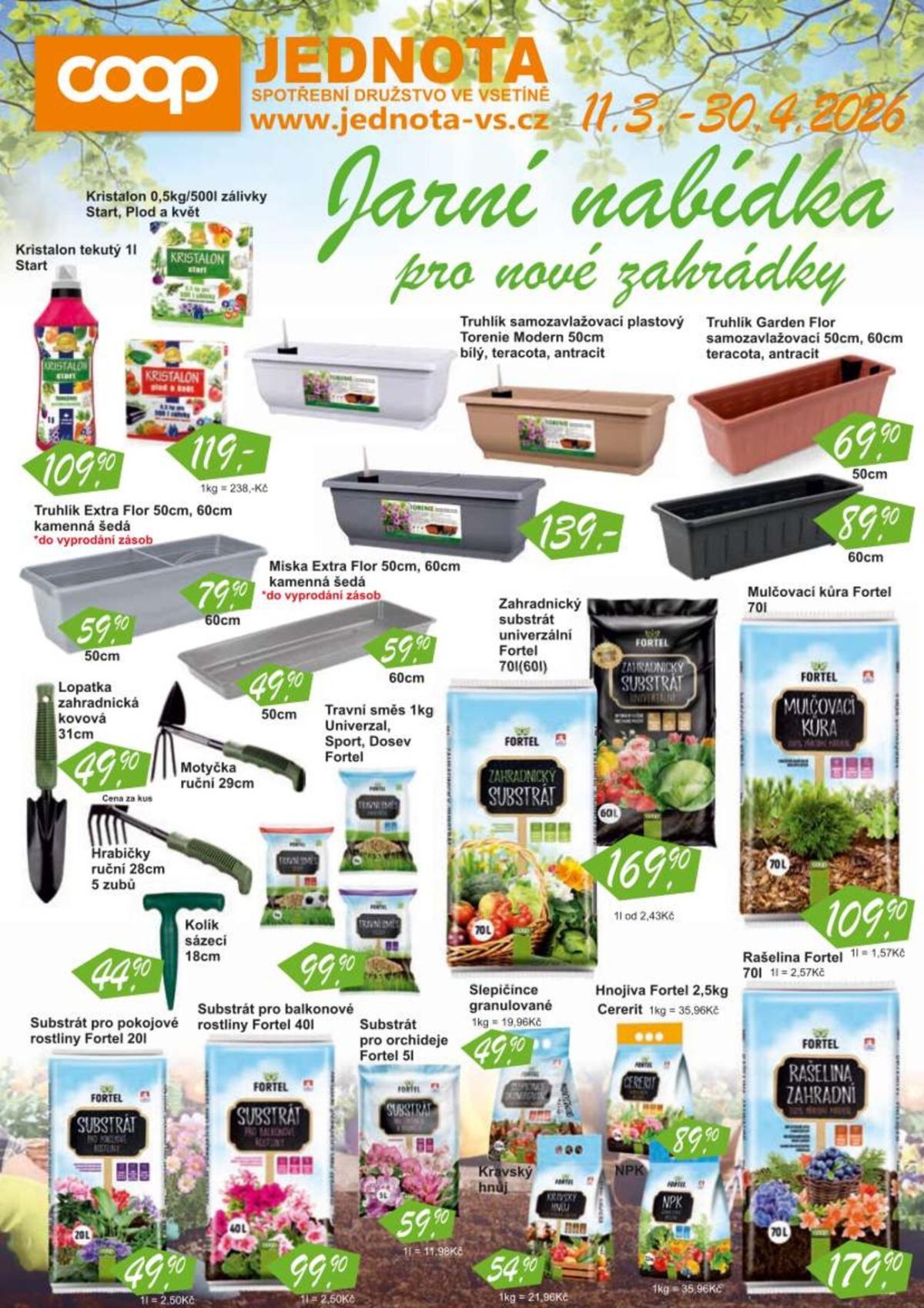 Coop - Jarní nabídka pro nové zahrádky leták platný od středy 11.03.2026 do čtvrtka 30.04.2026