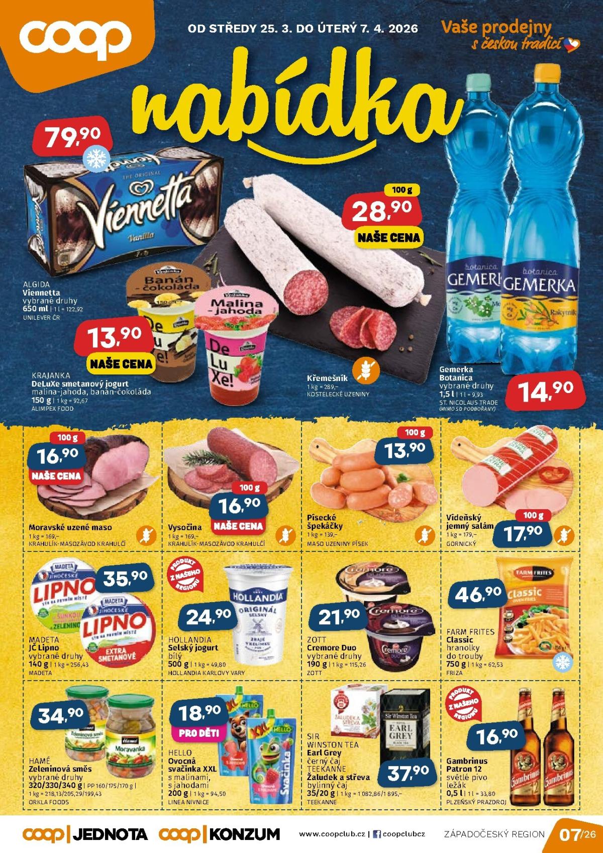 Coop - Západní Čechy leták platný od středy 25.03.2026 do úterý 07.04.2026