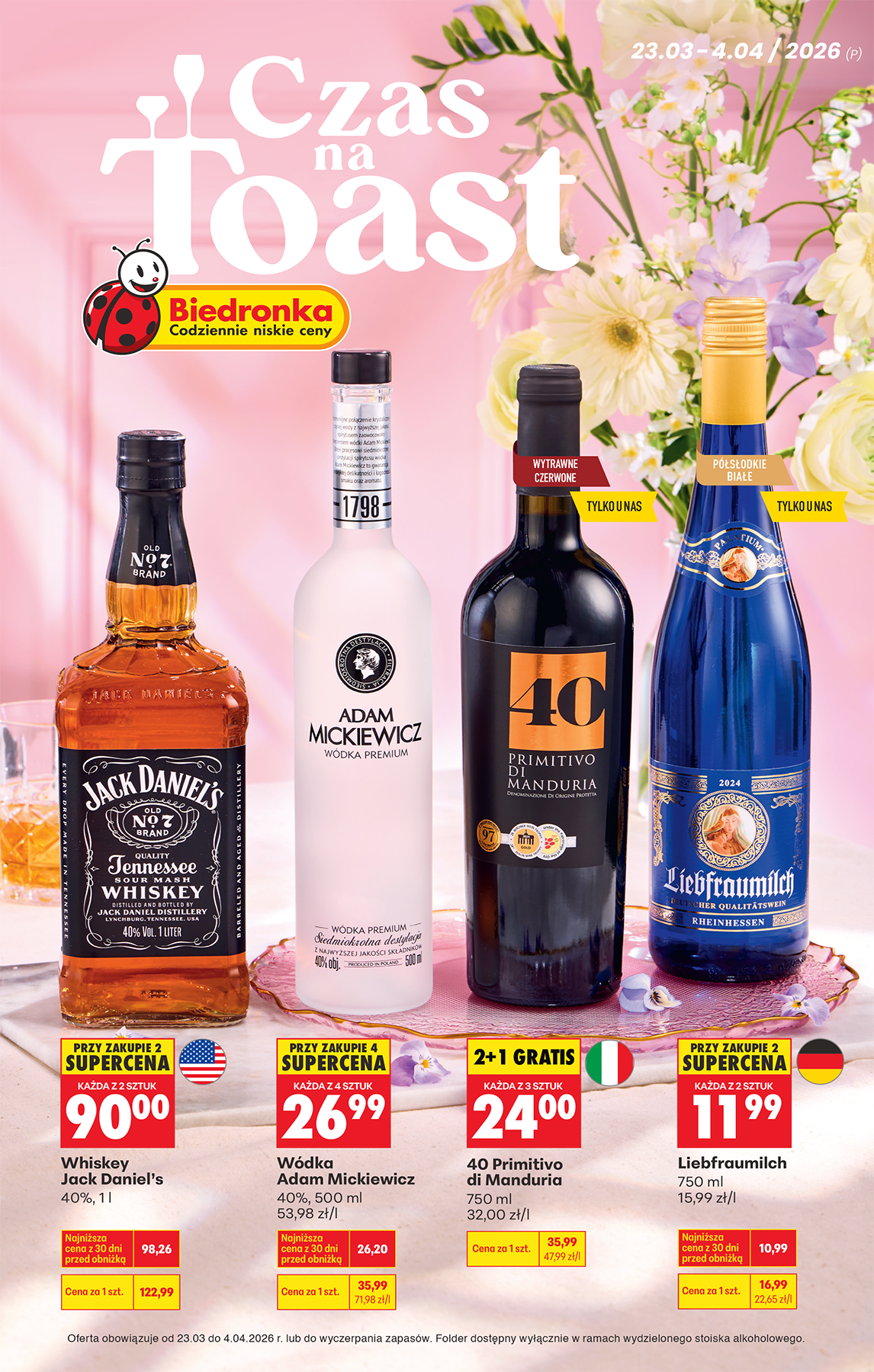 Biedronka - Alkohole leták platný od pondělí 23.03.2026 do soboty 04.04.2026