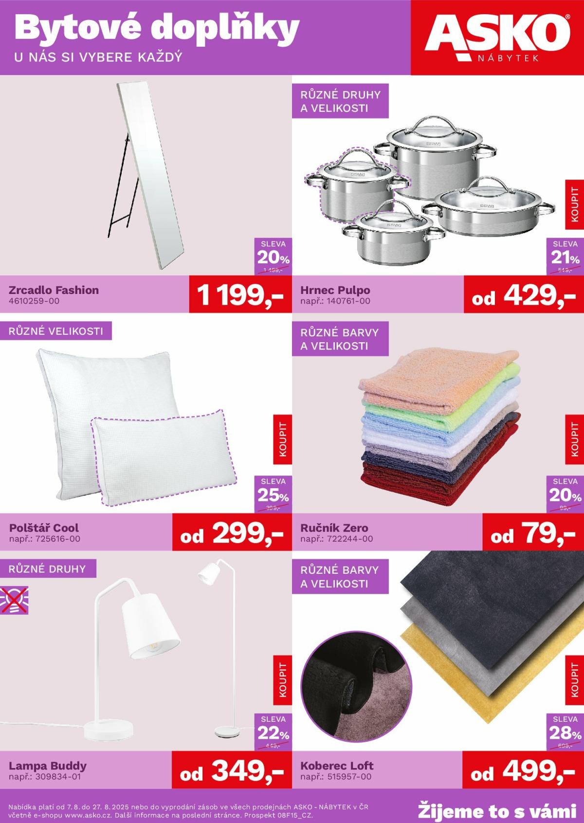 Leták ASKO NÁBYTEK - Bytové doplňky za skvělé ceny od 07.08. do 27.08.