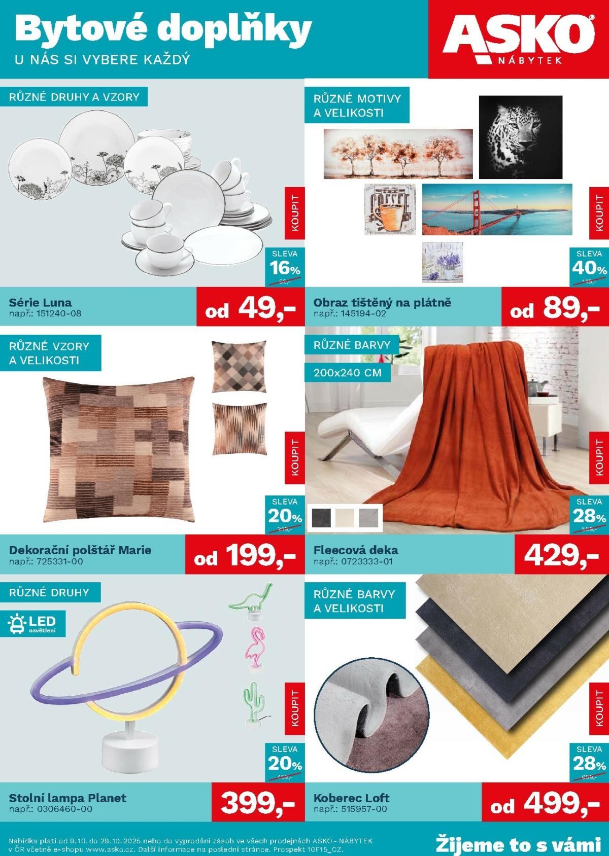 Aktuální leták ASKO NÁBYTEK - Bytové doplňky za skvělé ceny od 09.10. do 29.10.