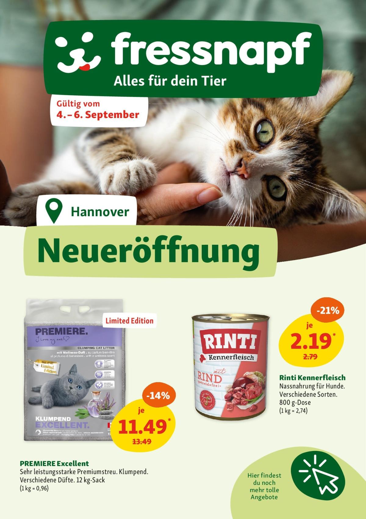 Fressnapf - Neueröffnung-Prospekt gültig vom 04.09. bis 06.09.