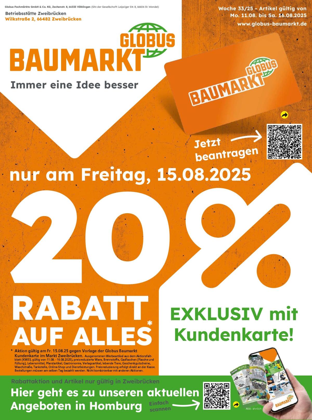 Globus Baumarkt - Zweibrücken-Prospekt gültig vom 11.08. bis 16.08.