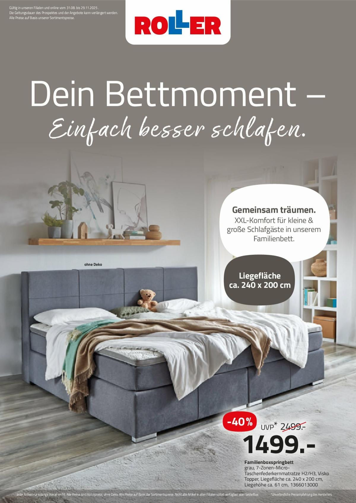 ROLLER - Dein Bettmoment 2025-Prospekt gültig vom 31.08. bis 29.11.