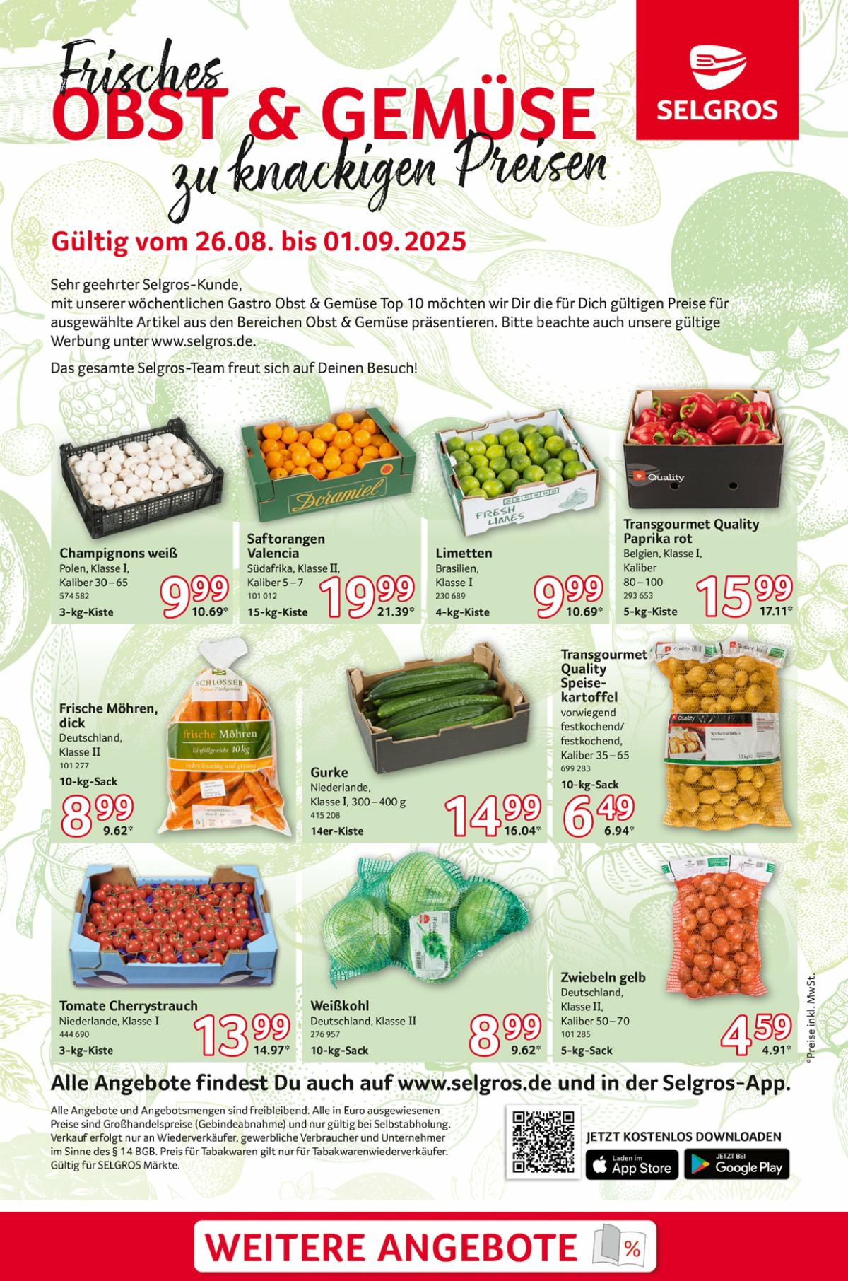 Selgros - Obst & Gemüse-Prospekt gültig vom 26.08. bis 01.09.