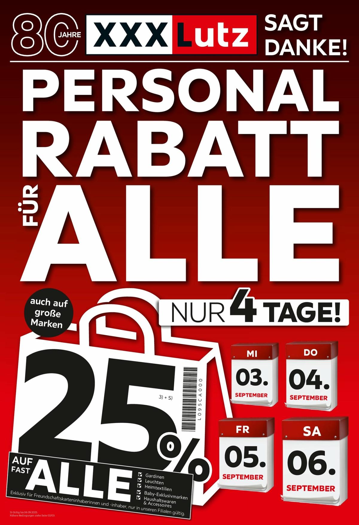 XXXlutz - Personalrabatt für alle-Prospekt gültig vom 01.09. bis 06.09.