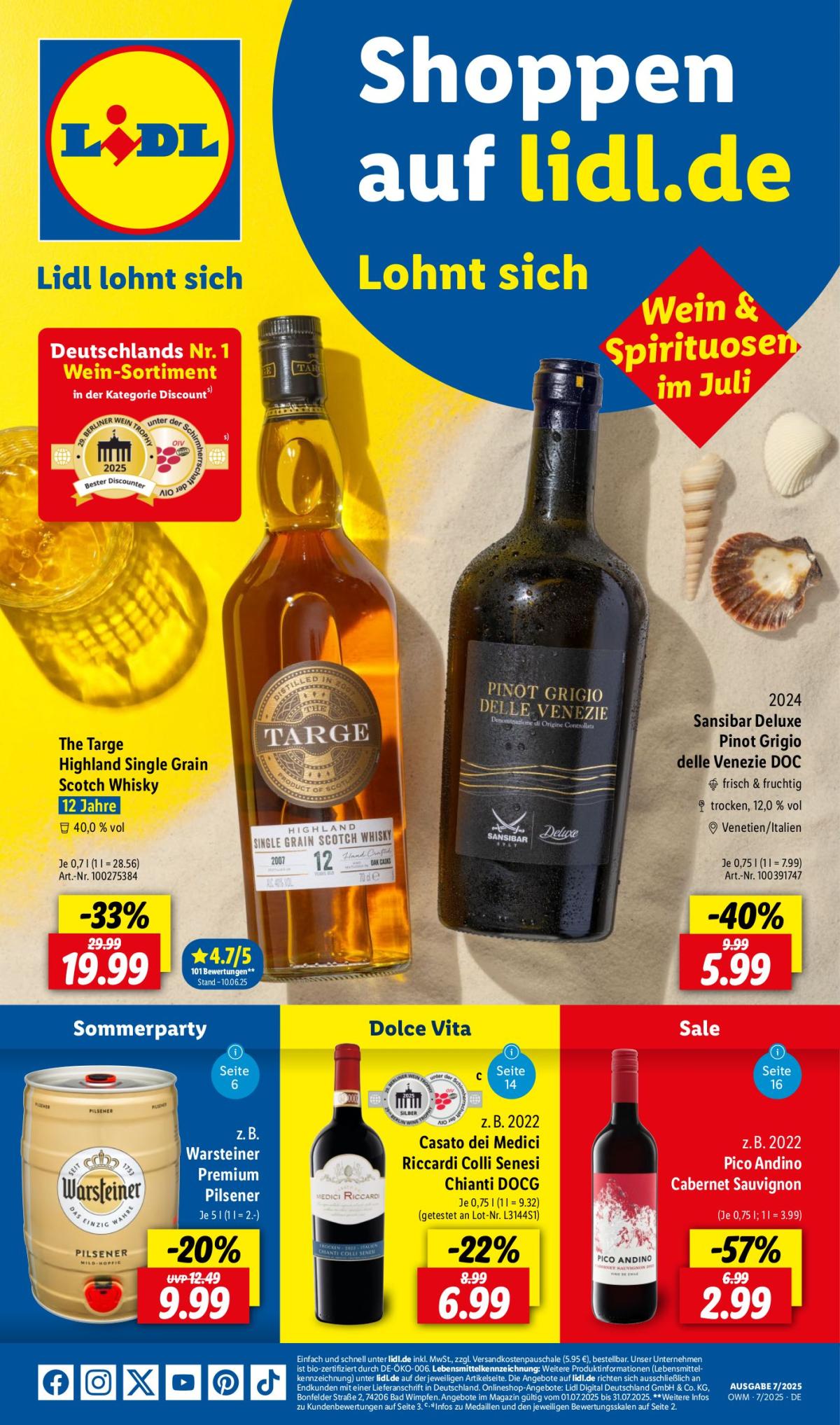 Lidl - Wein und Spirituosen-Prospekt gültig vom 01.07. bis 31.07.
