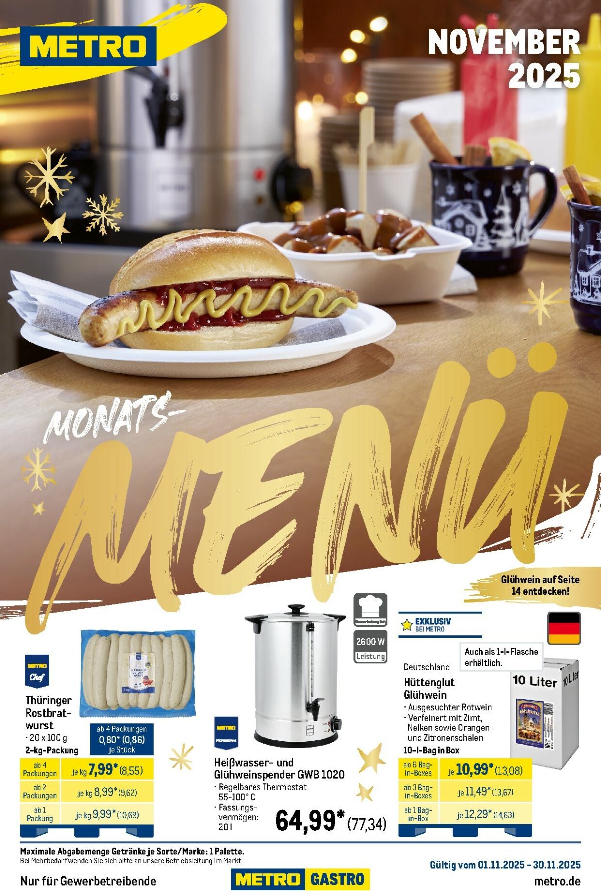 Metro - Monats-Menü-Prospekt gültig vom 01.11. bis 30.11.