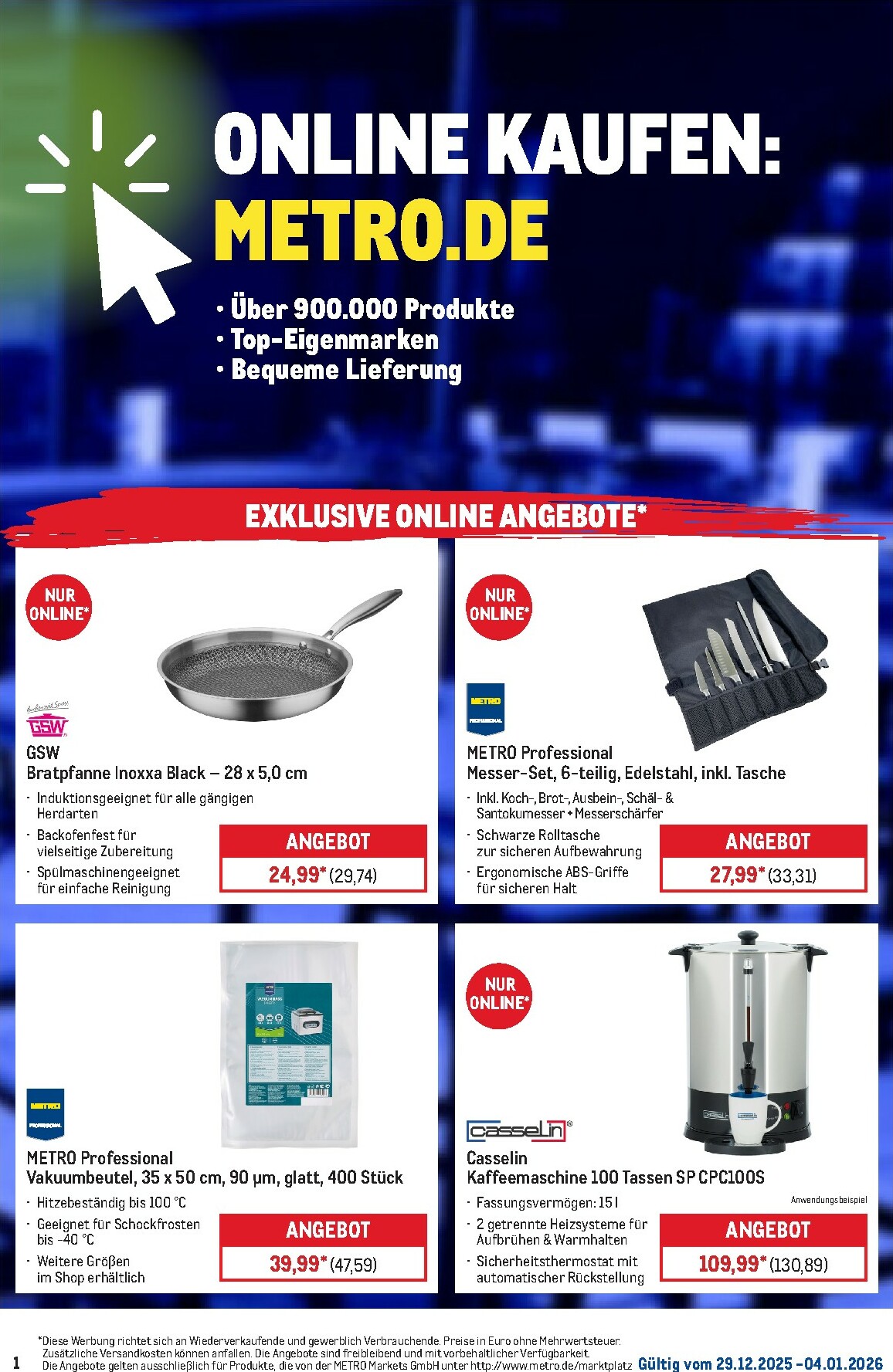 Metro - Online: Wochen-Angebote-Prospekt gültig vom 29.12. bis 04.01.