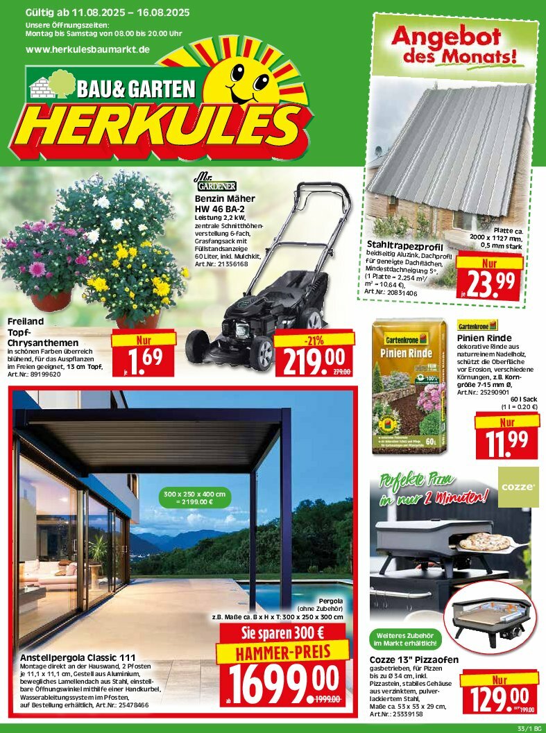 Herkules - Bau & Garten-Prospekt gültig vom 11.08. bis 16.08.