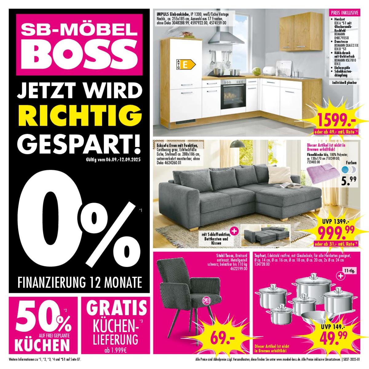 SB Möbel BOSS-Prospekt gültig vom 06.09. bis 12.09.