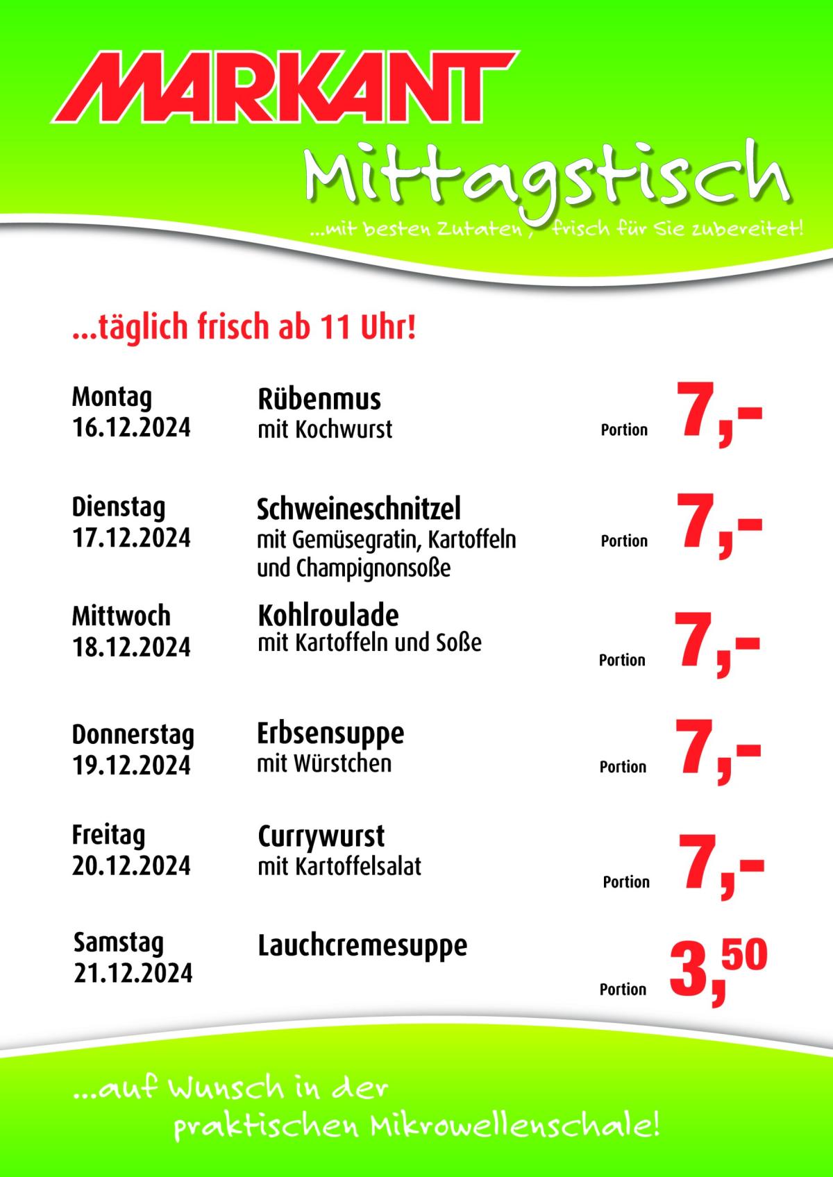 Markant Freu Dich Drauf - Mittagstisch-Prospekt gültig von 16.12. bis 21.12.