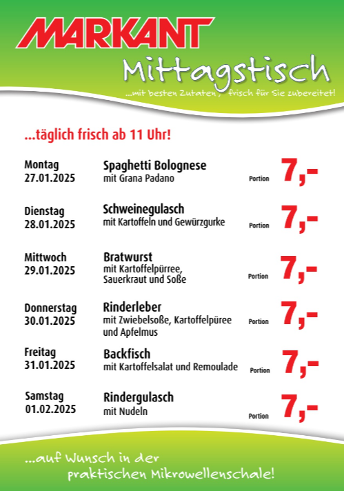 Markant Freu Dich Drauf - Mittagstisch-Prospekt gültig von 27.01. bis 01.02.