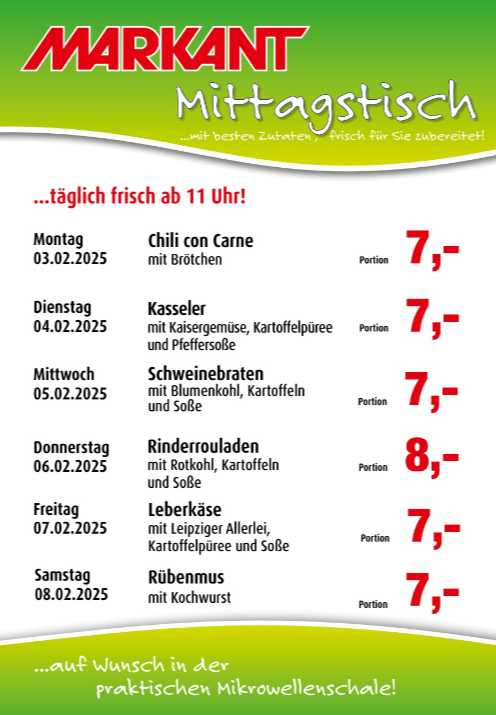 Markant Freu Dich Drauf - Mittagstisch-Prospekt gültig von 03.02. bis 08.02.