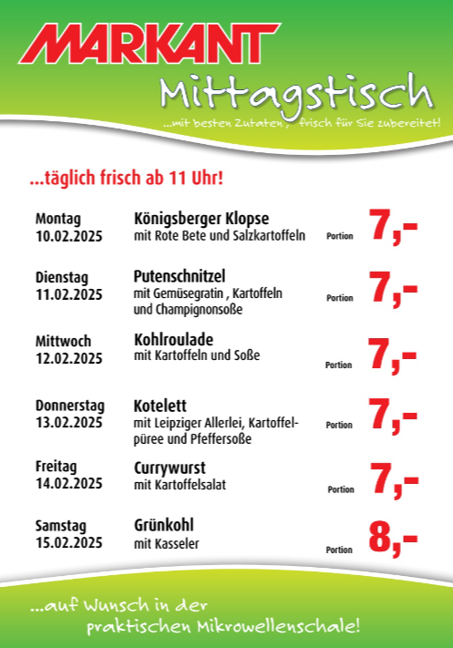 Markant Freu Dich Drauf - Mittagstisch-Prospekt gültig von 10.02. bis 15.02.