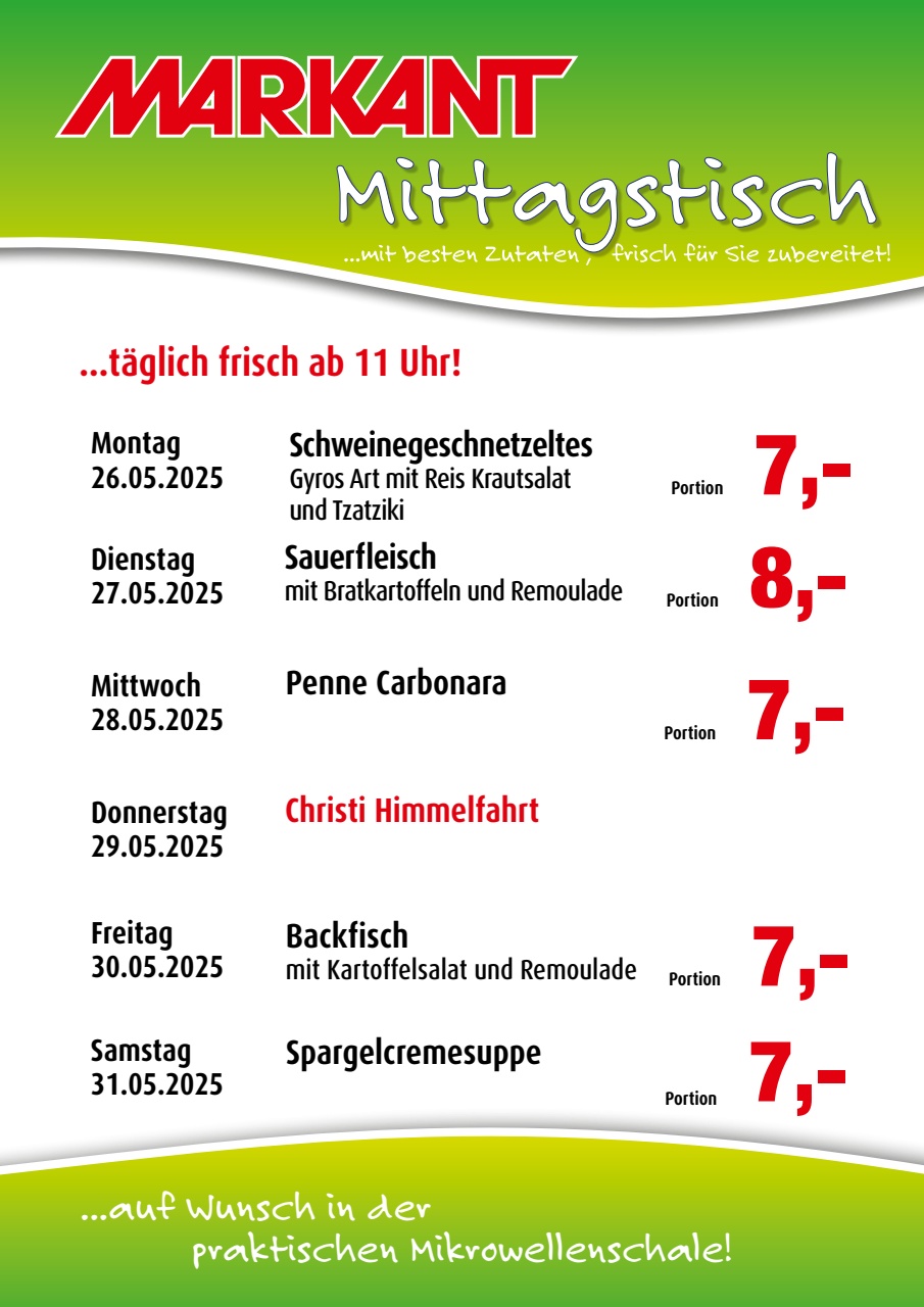 Markant Freu Dich Drauf - Mittagstisch-Prospekt gültig von 26.05. bis 31.05.