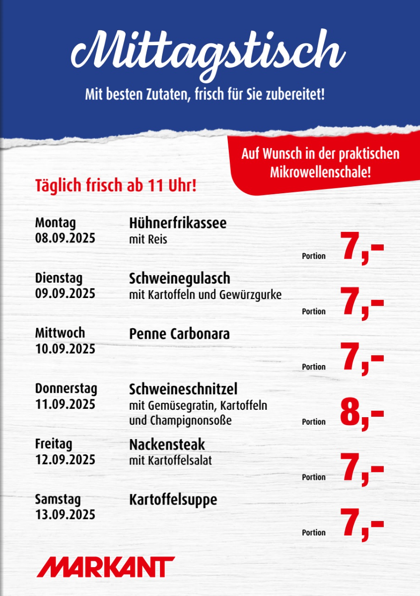 Markant Freu Dich Drauf - Mittagstisch-Prospekt gültig vom 08.09. bis 13.09.