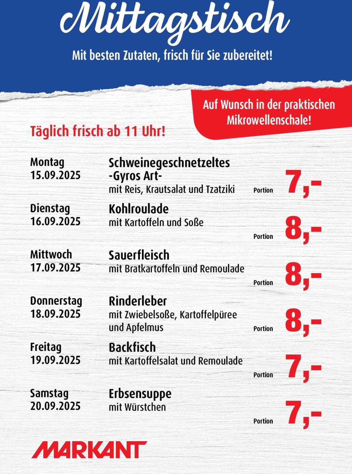 Markant Freu Dich Drauf - Mittagstisch-Prospekt gültig vom 15.09. bis 20.09.
