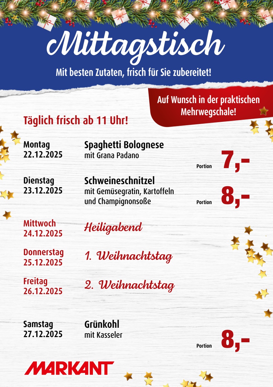 Markant Freu Dich Drauf - Mittagstisch-Prospekt gültig vom 22.12. bis 27.12.