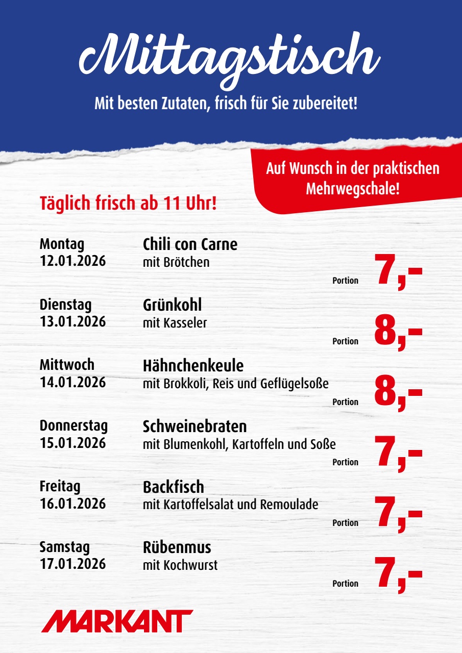Markant Freu Dich Drauf - Mittagstisch-Prospekt gültig vom 12.01. bis 17.01.