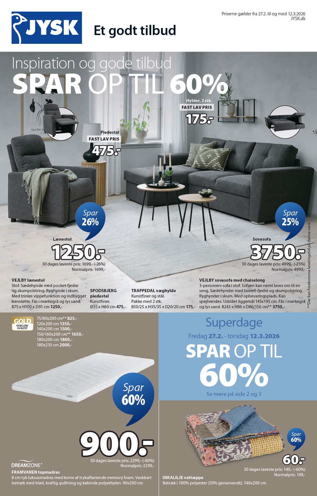 JYSK tilbudsavis gyldig fra 27.02.2026 til 12.03.2026