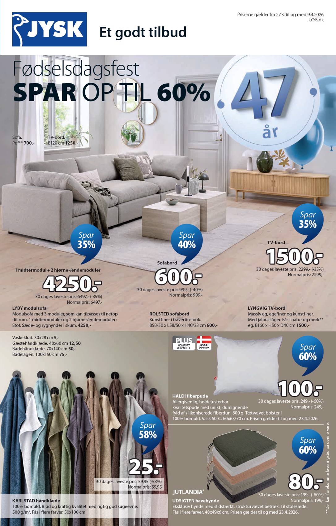 JYSK tilbudsavis gyldig fra 27.03.2026 til 09.04.2026