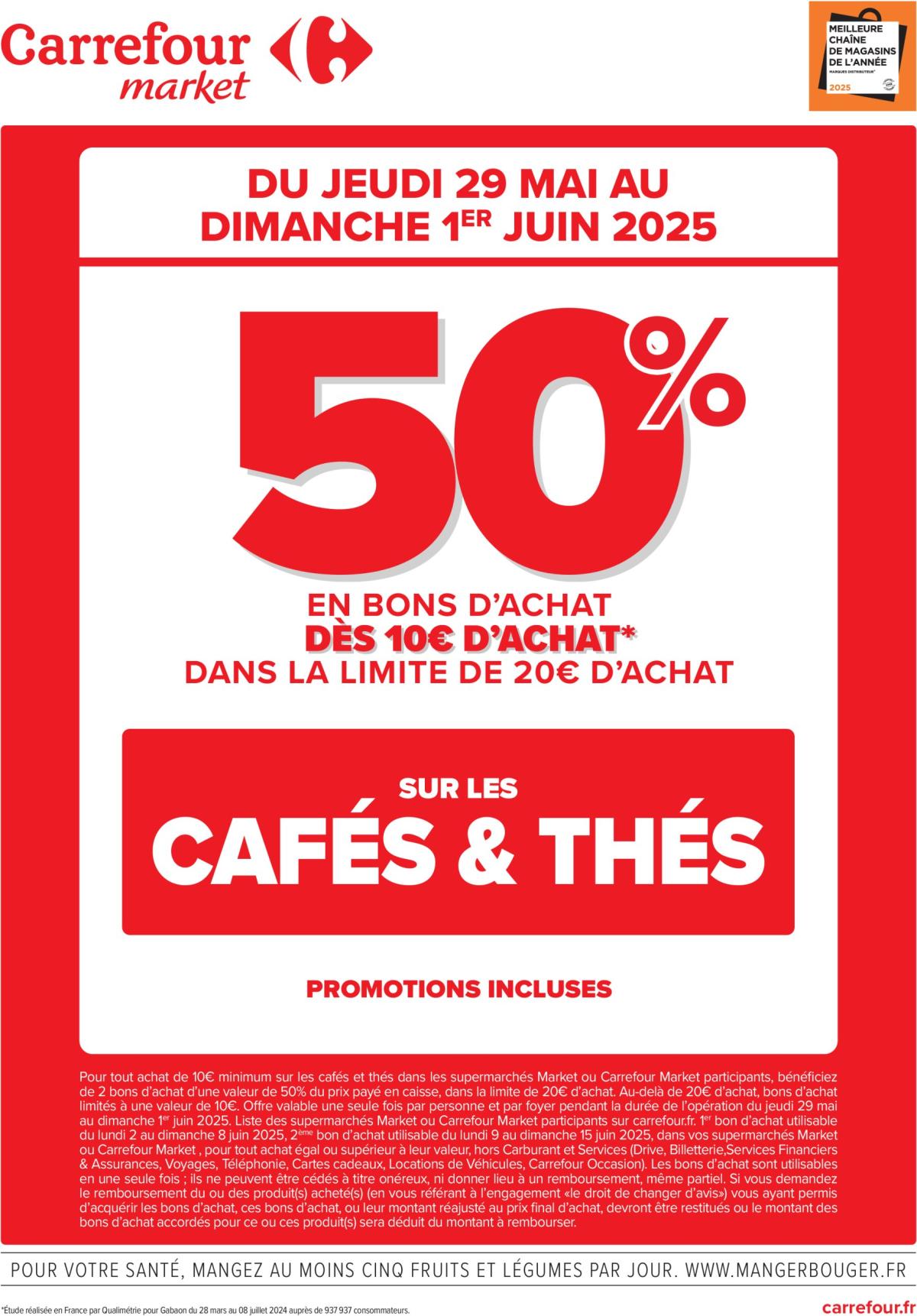 Catalogue Carrefour - Operation bon d'achat sur cafes et thes valable dès 29/05 - 01/06