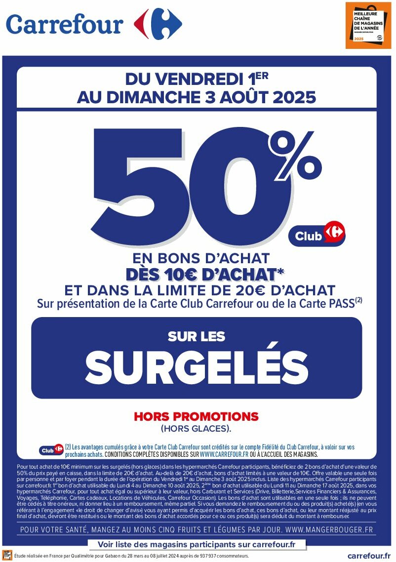 Catalogue Carrefour - Opération Bon D’Achat Sur Les Surgelés valable du 01/08 au 03/08