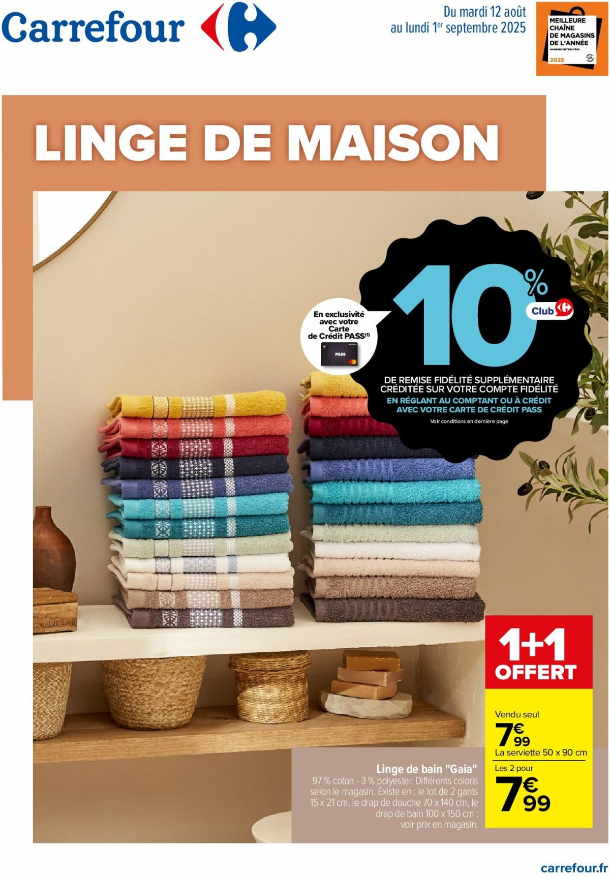 Catalogue Carrefour - Linge de maison valable du 12/08 au 01/09