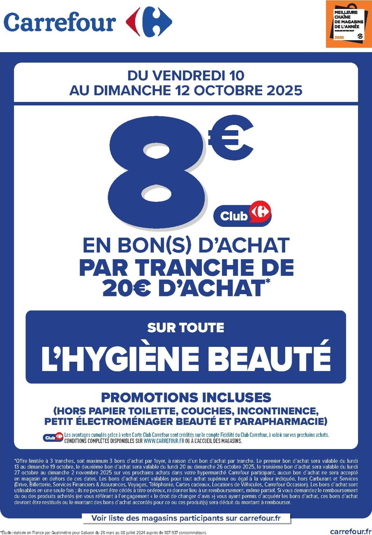 Catalogue Carrefour - Opération bon(s) achat hygiéne beauté valable du 10/10 au 12/10