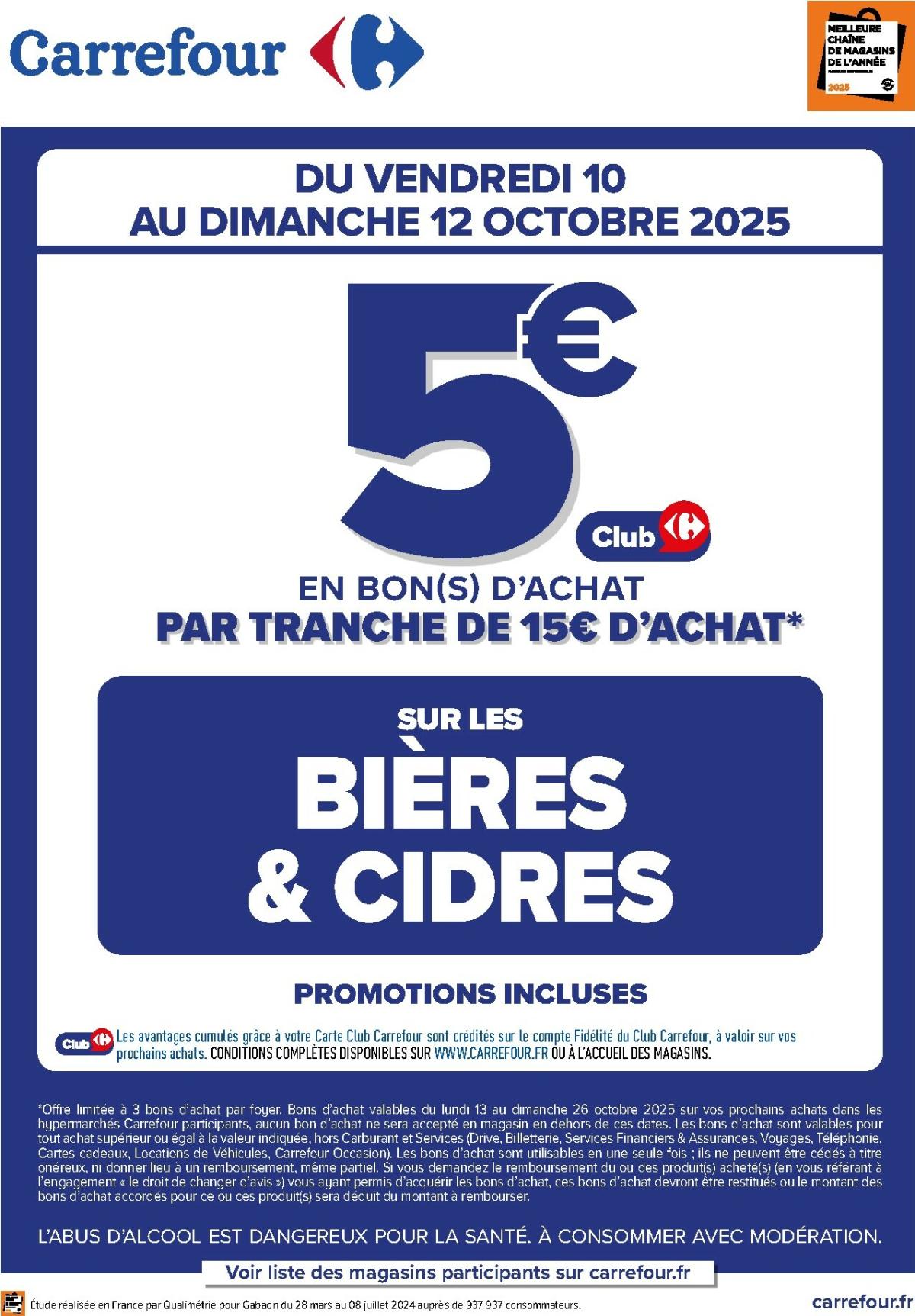 Catalogue Carrefour - Opération bon(s) achat bières et cidres valable du 10/10 au 12/10