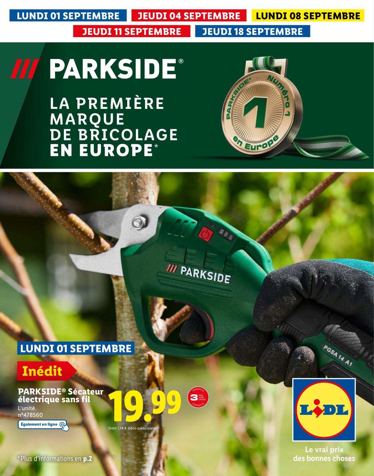 Catalogue Lidl - Catalogue Parkside valable du 01/09 au 18/09