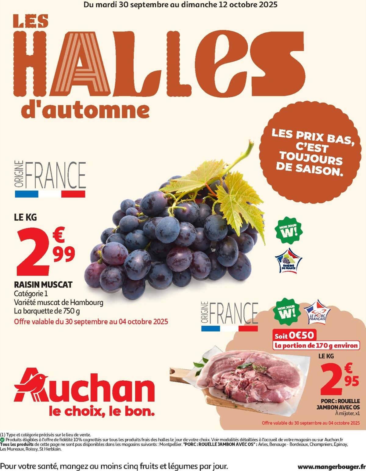 Catalogue Auchan - Les Halles d'automne : les prix bas, c'est toujours de saison valable du 30/09 au 12/10