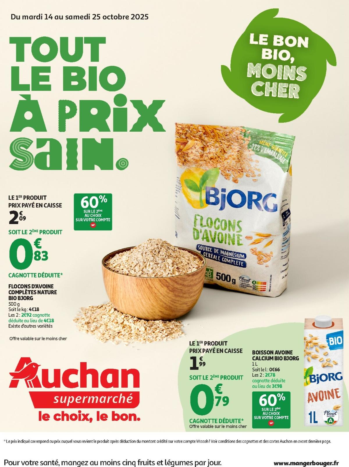 Catalogue Auchan - Tout le bio à prix sain dans votre super valable du 14/10 au 25/10