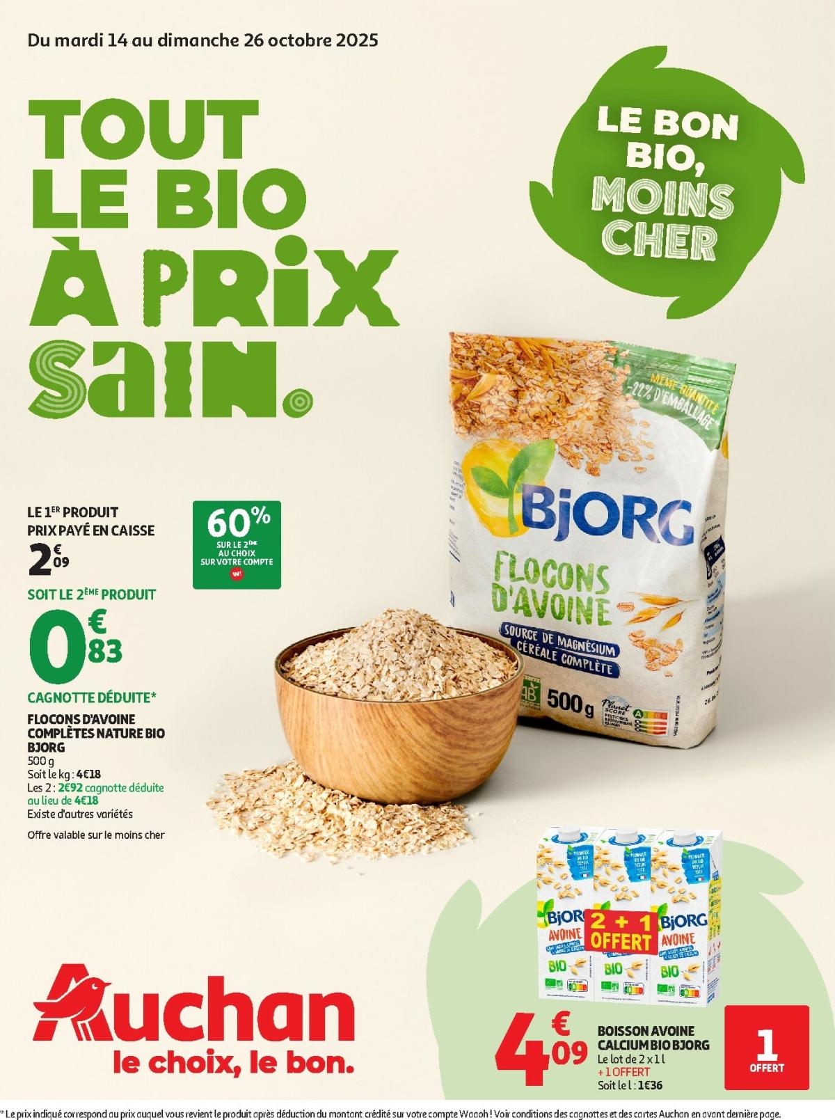 Catalogue Auchan - Tout le bio à prix sain valable du 14/10 au 26/10