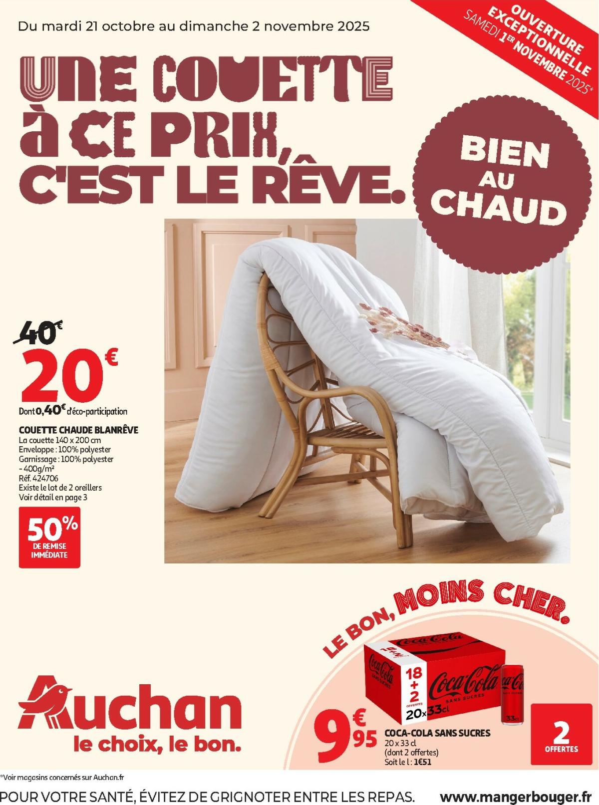 Catalogue Auchan - Bien au chaud : une couette à ce prix, c'est le rêve valable du 21/10 au 02/11
