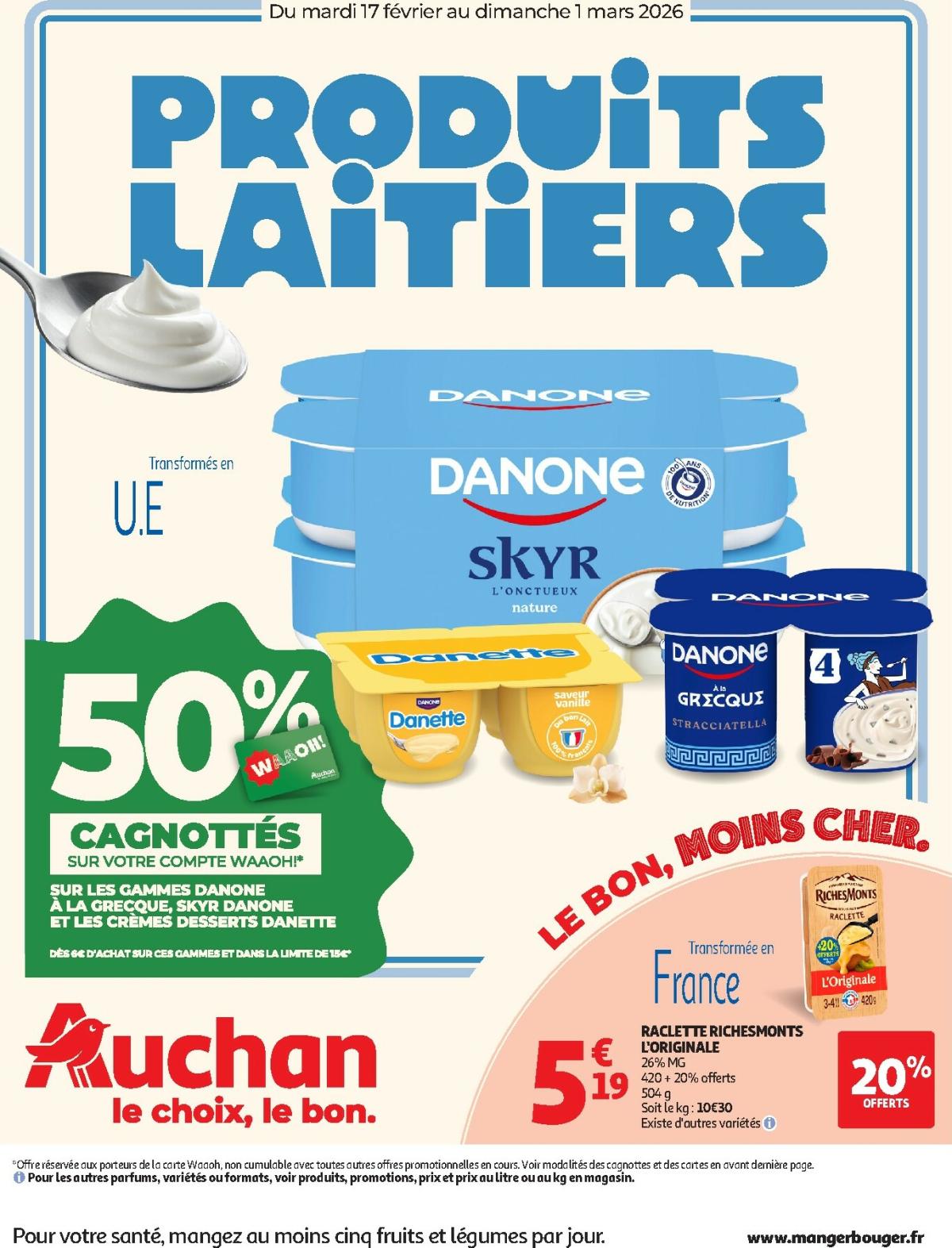 Catalogue Auchan - Produits laitiers valable du 17/02/2026 au 01/03/2026