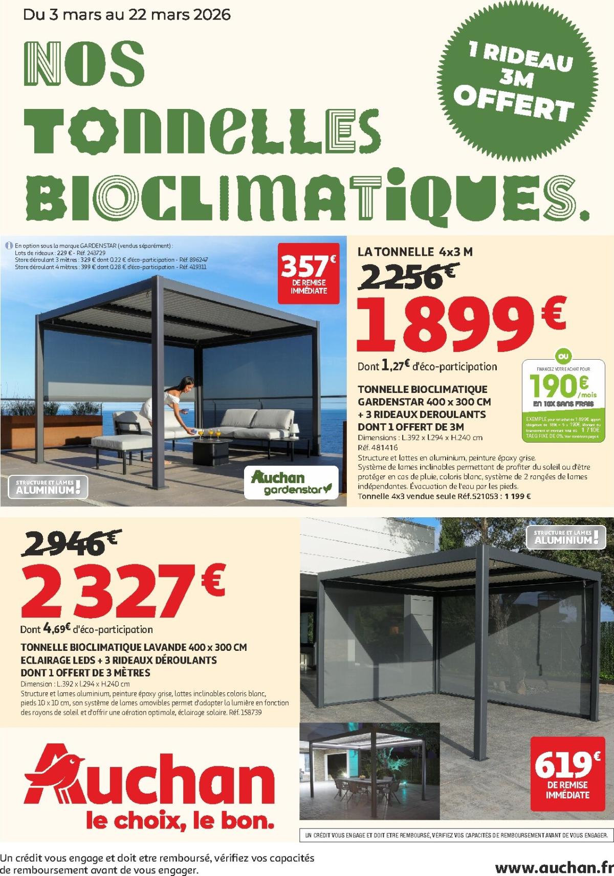 Catalogue Auchan - Nos tonnelles bioclimatiques valable du 03/03/2026 au 22/03/2026