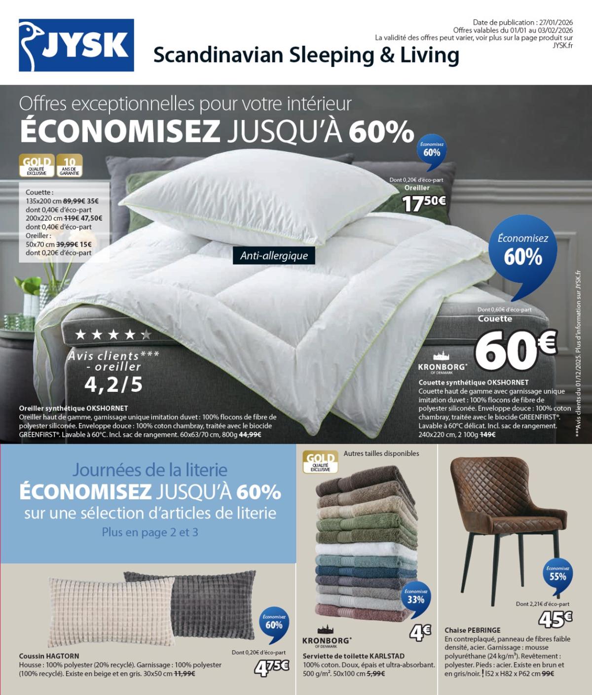 Catalogue JYSK - Offres exceptionnelles valable du 01/01 au 03/02