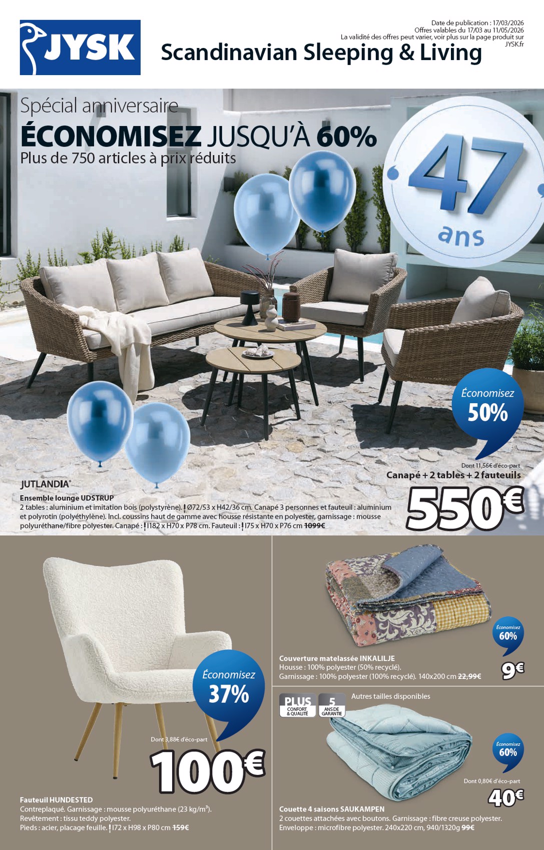 Catalogue JYSK valable du 17/03/2026 au 11/05/2026