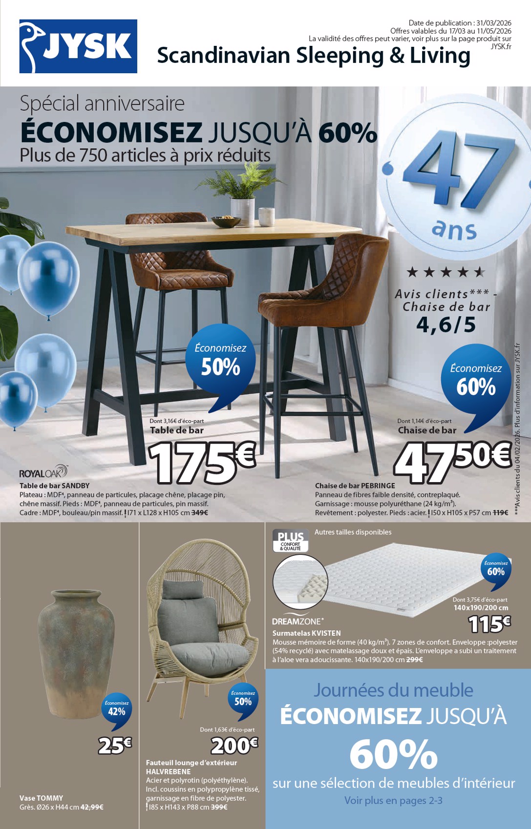 Catalogue JYSK valable du 31/03/2026 au 11/05/2026