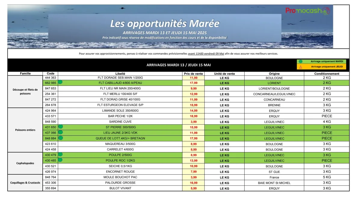 Catalogue Promocash - Les opportunités Marée valable dès 13/05 - 15/05